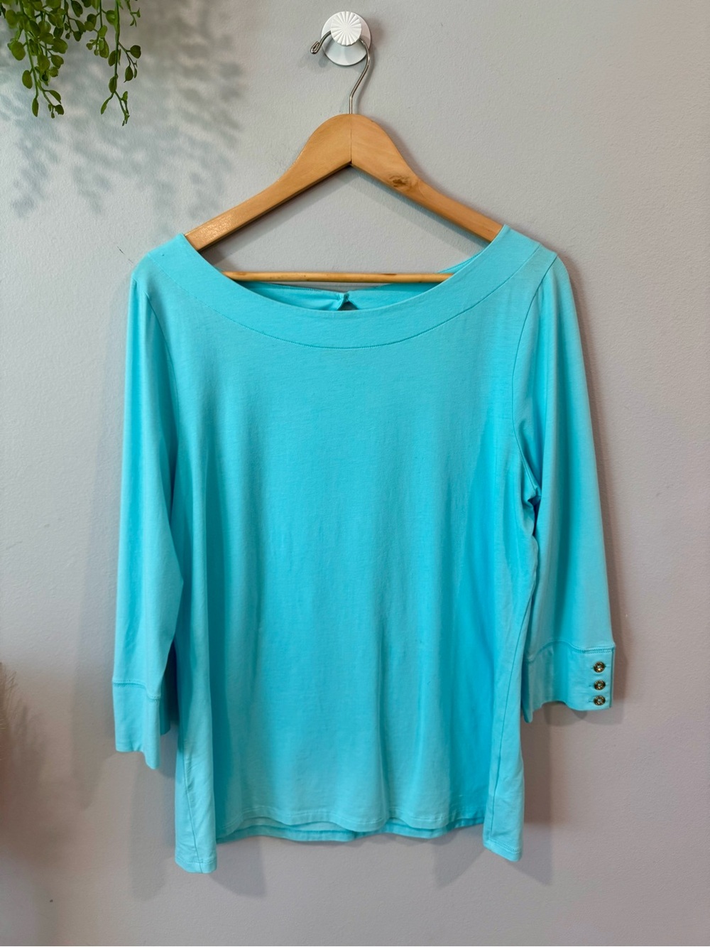 Lilly Pulitzer Aqua Boatneck 3/4 Sleeve Top Sz Xl